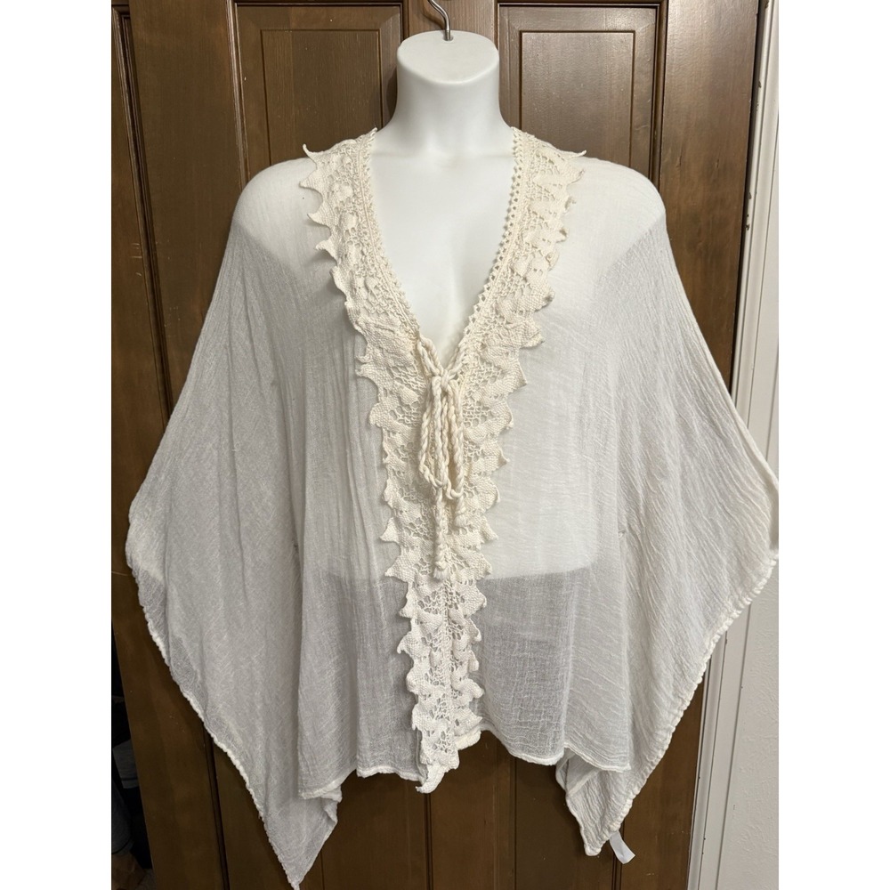 Jen's Pirate Booty One Size Gauze Cotton Poncho Coverup tunic Cream